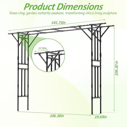 Garden Arch Trellis - 141.7" L×106.3" H Extra Large Flat Top Arbor Trellis with Coated Steel Pipe, Trellis for Climbing Plants Outdoor, Heavy Duty Abor Archway for Wedding Decor(25MM Pipe)