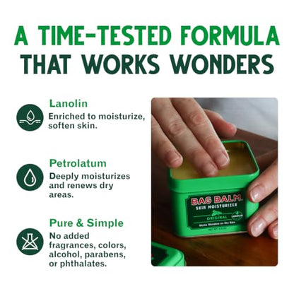 Bag Balm Vermont's Original Skin Moisturizer - Full Body Hydrating Skin Care: Dry Hands, Lips, Face, Feet & More - Unscented, Cruelty & Paraben Free - Day & Night, Men & Women (4oz Tin, Made in USA) | camping-soaps-and-shampoos - size: 4 Ounce (Pack of 1)