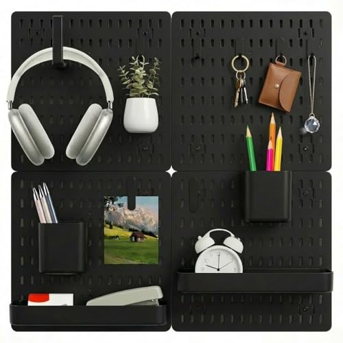 Black Pegboard Combination Kit, Wall Organizer Pegboard, Modular Hanging, Peg Boards and Accessories Modular Hanging, Garage Storage Tool Organizer for Craft Room, Kitchen, Workshop, Office, 24x24inch - color: Black