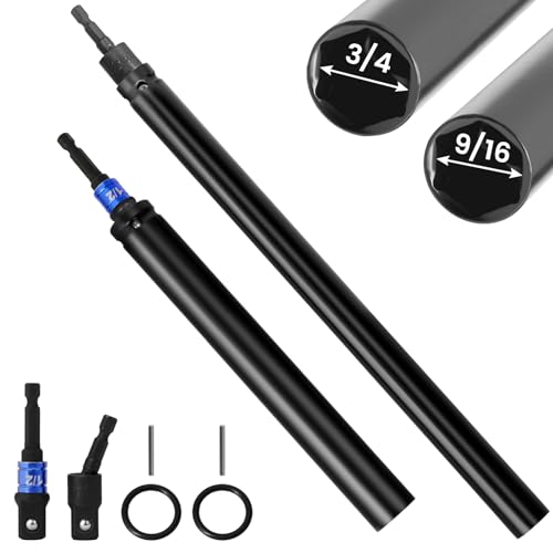 9/16"(14mm) Nut Driver 12" and 3/4"(19mm) 8" Deep Nut Runner Hollow Socket w/ 1/4" Hex Shank, 1/2" Drive Socket for Ceiling Long Threaded Rod Bolts/Ductwork, 2 Length for Overhead Fastening - size: D. 9/16(14mm) 12" and 3/4(19mm) 8"