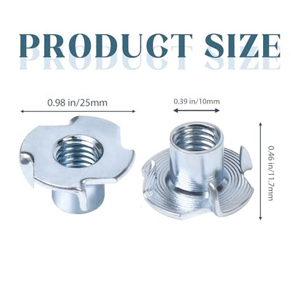 50 Packs M10 Threaded Insert T-Nuts, 4 Pronged Tee Nut for Rock Climbing Holds and Woodworking