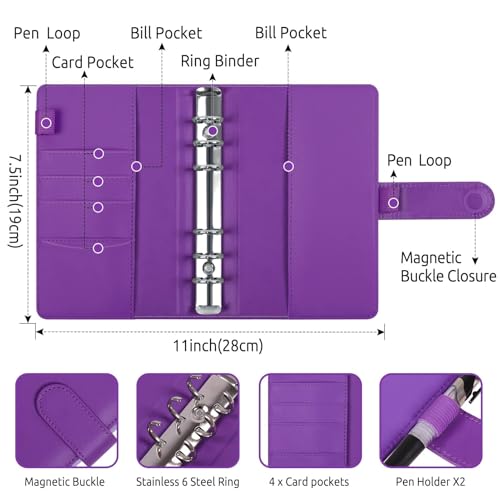 SKYDUE Budget Binder, Money Saving Binder with Zipper Envelopes, Cash Envelopes and Expense Budget Sheets for Budgeting (Violet) - color: Violet