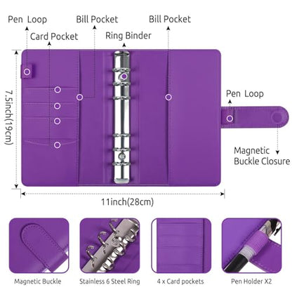 SKYDUE Budget Binder, Money Saving Binder with Zipper Envelopes, Cash Envelopes and Expense Budget Sheets for Budgeting (Violet) - color: Violet