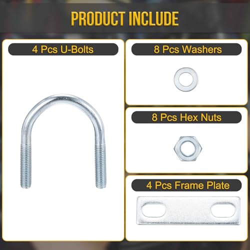DTGN M8x42x64mm U Bolts Round Kit - 4Set - Carbon Steel U-Bolt Kit with Nuts, Washers, Frame Plate - Good for Pipe, Trailer, Automotive, Leaf Spring Fastener - size: M8x42x64mm