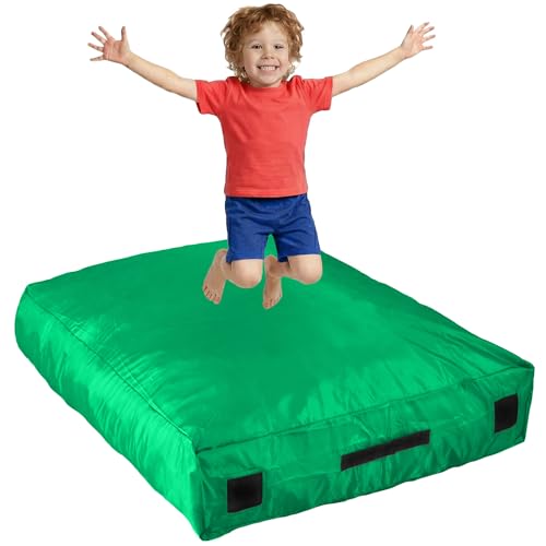 SaferBounce Crash Pad for Kids Sensory | Big 5Ft x 5Ft Or 3Ft x 4Ft | Autism Sensory Crash Mat for Jumping & Play | Crashpad | Soft Foam Landing Pad for Kids | Giant Pillow Mat | Climbing & Gymnastics - color: Green, size: Small