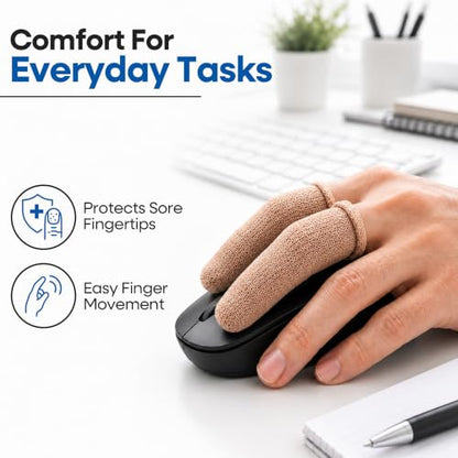 75 Pack Cotton Finger Cots, Finger Protectors Sleeves for Cuts, One Size | Breathable (no sweating), Double sided protection, Closed fingertip cover, Cotton Spandex, Great for Gardening, Work, Fitness