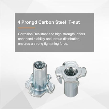 HARFINGTON M6x17mm T-Nuts 4 Pronged Tee Nut 0.69" x 0.67" Fully Thread Carbon Steel Inserts for Wood, Rock Climbing Holds, Cabinetry, Furniture 50pcs - size: M6x17mm