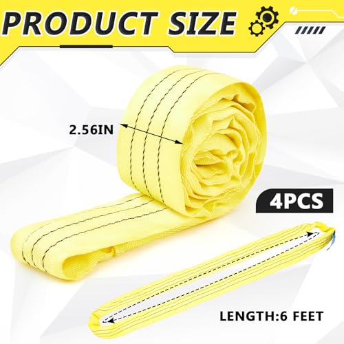 Fabbay 4 Pcs 5.9 Feet Heavy Duty Polyester Endless Loop Round Lift Slings Lifting Straps for Hoist Towing Moving Furniture Rigging Equipment, 8400 LB Vertical 6700 LB Choker 16800 LBs Basket(Yellow) - color: Yellow, size: 5.9 Feet