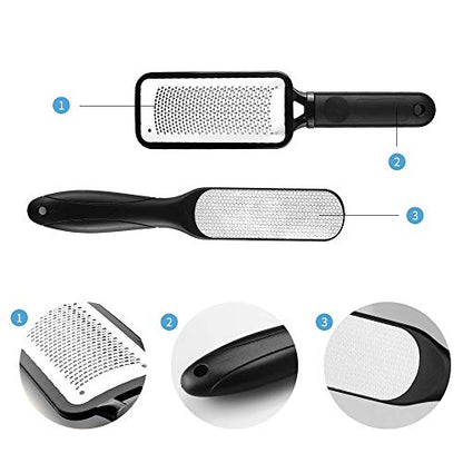 Fu Store 2 Pack Foot Files Callus Remover Stainless Steel Foot Rasp and Dual Sided Feet File Professional Scrubber Pedicure Tools Premium for Feet Care Remove Hard Skin - color: Black