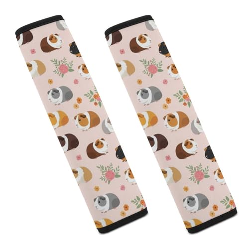 2PCS Universal Soft and Comfortable Seat Belt Cover for Elderly Support, Most Cars, Guinea Pig Pink Floral Shoulder Protector, Comfortable Driving - color: Pattern 469