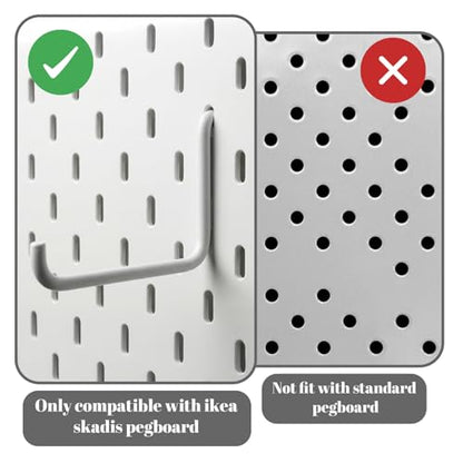 24 Pcs White L-Shaped Pegboard Hooks, 3.74 x 2.36 Inches, Compatible with IKEA Skadis Long Metal Storage Hooks for Home Office, Garage, Kitchen Tool Organization