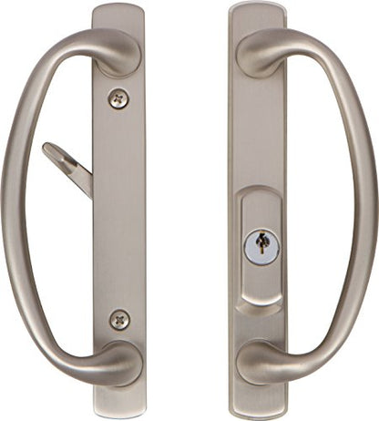 Rockwell Security Charlotte Offset Key Locking Sliding Door Handle with 3/4 Inch Keylock Brushed Nickel Fits 1-3/4 Inch Thick Door with 4 Screw Holes - color: Brushed Nickel