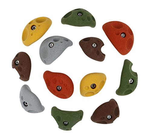 Atomik Rock Climbing Holds Set of 12 Large Bolt-On Divot Jugs in Assorted Earth Tones Ideal for Steep Walls