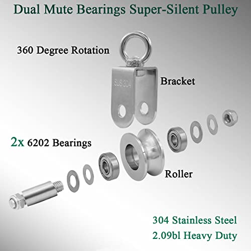 Cable Pulley + Carabiner Duplex Bearing 360 Degree Rotation Loading 1760lb/800Kg for Pulley System DIY Attachment Lifting Blocks,hoists,Ladder Lift,DIY Home Projects, Clothesline, Shop Lifts - size: 137mm+Carabiner