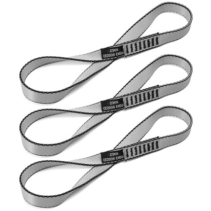 18MM Nylon Climbing Sling Runner 23KN CE2008/EN566 Strong Webbing Straps for Rock Climbing,Mountaineering, Rappelling, Swing, Yoga Hammock etc - color: Grey, size: 30cm/ 12inch |Pack of 3