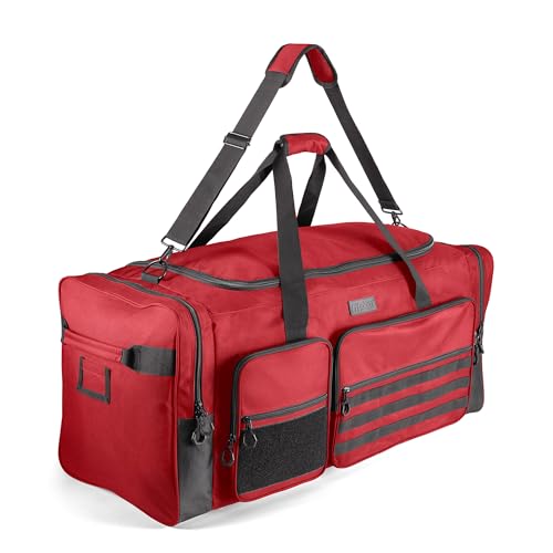 Fitdom 130L 36" Extra Large Sports Gym Equipment Travel Duffle Bag | Heavy Duty, Adjustable Shoulder Strap, 7 Compartments, Perfect for Soccer Baseball Basketball Hockey Football, Team Coaches - color: Red