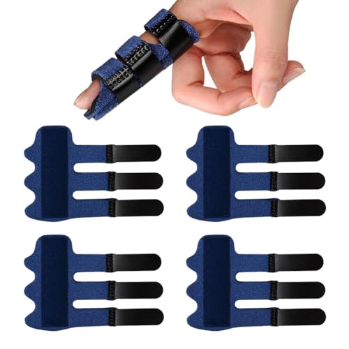 Trigger Finger Splints (4Pcs), Upgraded Finger Splint Finger Brace with 3 Fixing Strap for Mallet Finger, Broken Finger Protector, Knuckle Immobilization, Straightening Support, Arthritis Pain Relief - color: Blue