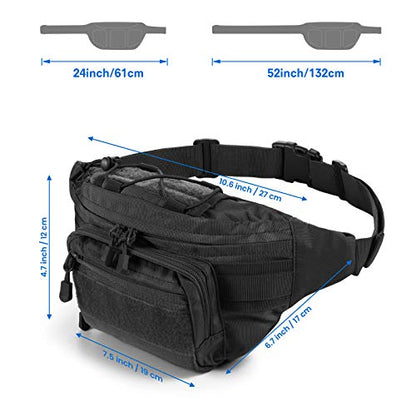 FRTKK Tactical Fanny Pack Military Waist Bag Pack with USA Flag Patch Utility Hip Pack with Adjustable Strap for Outdoors Fishing Cycling Camping Hiking Dog Walking (Black 2) - color: Black 2