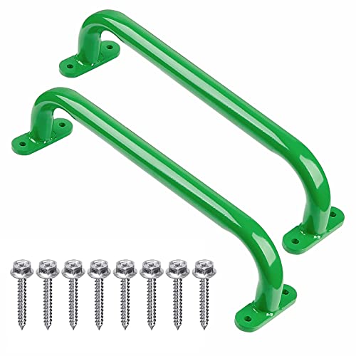 13'' Green Playground Handles Safety Grab Bar Indoor & Outdoor 2pcs | Heavy Duty Solid Metal, Smooth Glossy Powder Coated, Comfy Secure Handle Bar, Playset Playhouse Climbing Frame Jungle Gym - color: Green - A