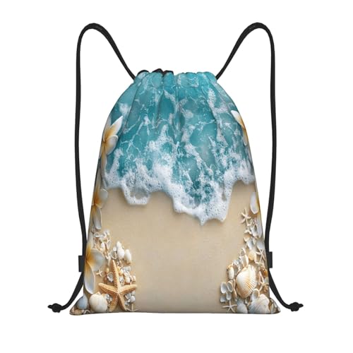 Drawstring Sports Backpacks - Lightweight Swim Gym Bags for Women Men String Sackpack for Beach Travel Yoga(Small, Beach Starfish Seashells) - color: Beach Starfish Seashells, size: Small