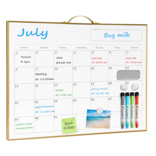 TSJ OFFICE White Board Calendar - 12 X 16 Inches Magnetic Dry Erase Board Monthly Calendar, Double Sided Whiteboard with a Handle, to Do List Notepad for Office, Home, School, Gold Aluminum Frame - color: Gold-whiteboard & Calendar