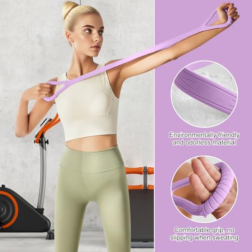 Figure 8 Fitness Band with Handle,Exercise for Arm & Shoulder,Yoga,Stretch | Non-Slip Ropes ,Elastic Bandsfor Women,Back Training Exercise Equipment - color: purple