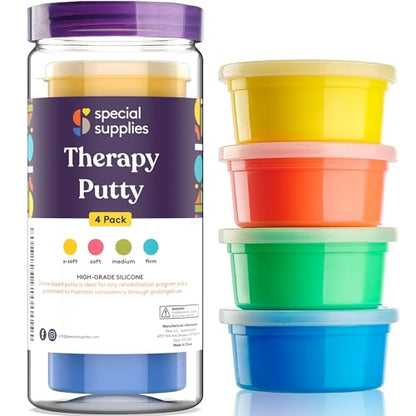 Special Supplies Therapy Putty for Kids and Adults - Resistive Hand Exercise Stress Relief Therapy Putty Kit, Set of 4 Strengths, Three Ounces of Each Putty - color: Primary Colors