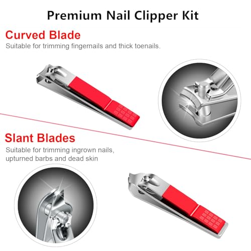 Nail Clippers for Women Manicure Kit Men Manicure Tool Nail Care Set | Nail Clipper Set Toenail Fingernail Travel Nail Clippers Kit Personal Care Tools with Travel Case Nail Grooming Kit Gifts - color: Red