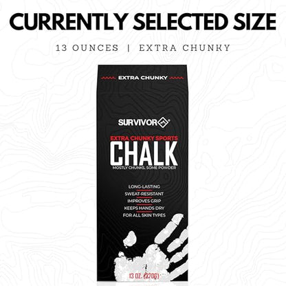 SURVIVOR Gym Chalk - Climbing Chalk, Lifting Chalk, Gymnastics Chalk - Pure Magnesium Carbonate Hand Chalk Powder, Weightlifting Chalk Gym - Rock Climbing Chalk for Weights - color: Extra Chunky, 13 OZ