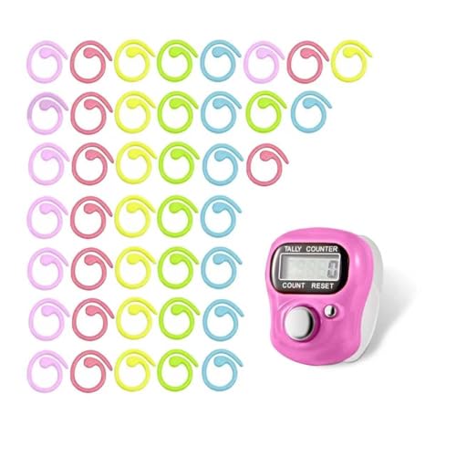 51PCS Metal Stitch Markers & Electronic Finger Counter Kit for Knitting Crochet DIY Craft, Spiral Knitting Stitch Markers Yarn Row Stitch Counter with Colorful Markers Gifts for Women Mom Crocheters - color: Pink