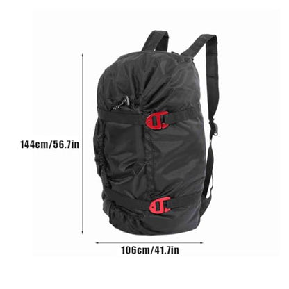 Tiiyee Rock Climbing Rope Bag, Arbor Rope Storage Bag Foldable Backpack with Large Rope Tarp Adjustable Shoulder Straps Waterproof Oxford Large Capacity Ultralight Outdoor Hike Gear Equipment(black) | Large Capacity Rope Storage Bag with Foldable Tarp Des