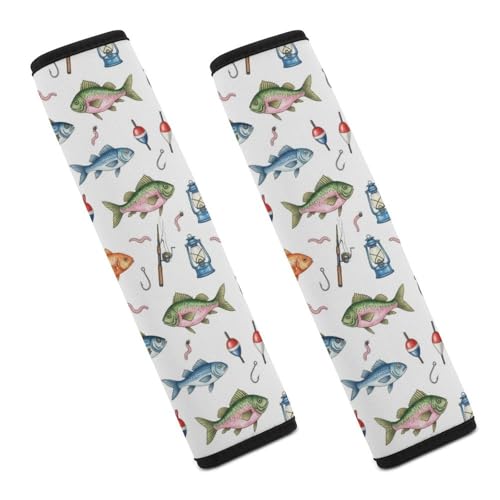 2 Pack Universal Fit Seat Belt Cover for Child, Stroller Pushchair High Chair, Fish Ocean Animal Art Automotive Seat Belt Protector, Pressure Relief - color: Pattern 890