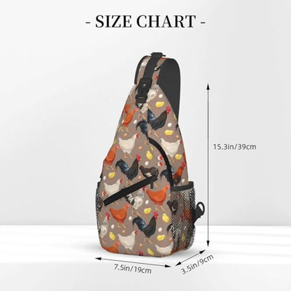 Funny Rooster Print Crossbody Sling Bags for Women Men Cute Chicken Cock Hen Domestic Animal Print Travel Sling Backpack Casual Shoulder Bag Rustic Country Farmer Life Theme Hiking Daypack - color: White Orange Black