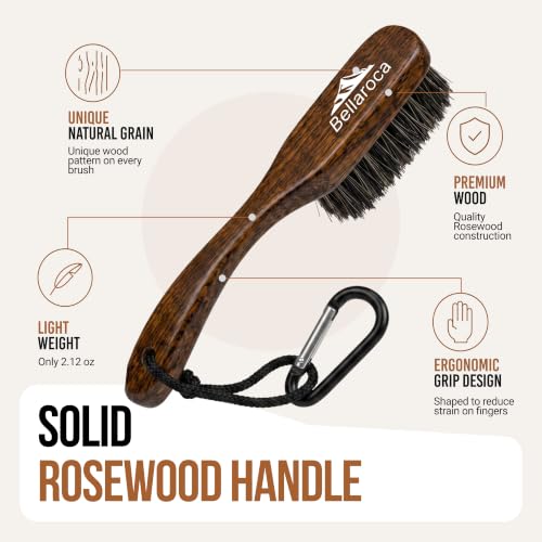 BELLAROCA® Climbing Brush with Rope and Carabiner – Rosewood Handle, Synthetic Bristles, Rock Climbing Brush and Bouldering Brush for Indoor and Outdoor Chalk Removal