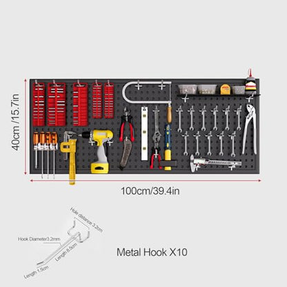 Tool Wall Pegboard, Black Office Desk Metal Hanging Board, Pegboard And Accessories, Wall Storage Rack, Suitable For Home, Office, Dormitory, Gaming Desk(39.4x15.7in) - size: 39.4x15.7in