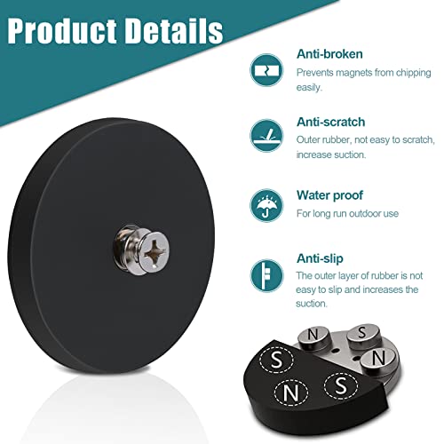 MAGXCENE 4Pack Rubber Coated Mounting Magnets, 120LBS Bolt on Magnets with M4 Threaded Studs and Nuts, Strong Flag Neodymium Magnet Mount Base with Rubber Coating Non-Slip, Anti-Scratch - size: 3.46x0.33in M4-4pack