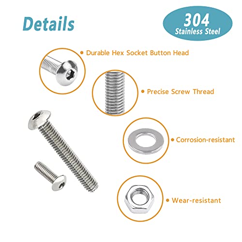 Kadrick 1290 Pcs M3 Metric Screw Aassortment,4mm-40mm Commonly Used 304 Stainless Steel Button Head Hex Socket Cap Bolts Nuts Washers Kit with Hex Wrench - size: SS M3 1290Pcs 4-40mm