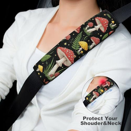 2 Piece Soft Padded Car Seat Belt Pad for Elderly Support, Stroller Pushchair High Chair, Wild Mushrooms Shoulder Harness Cover, Shock Absorption - color: Pattern 956