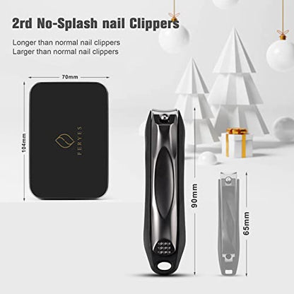 FERYES 3-in-1 Fingernail Clipper with No-Splash Nail Catcher and Metal Storage Box - Toenail Clipper with Nail File for Men & Women - Black - color: Black