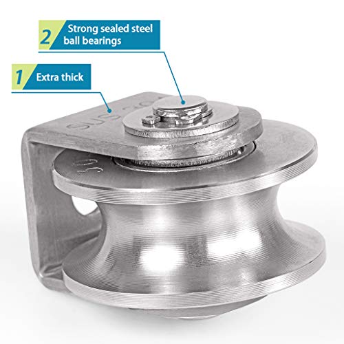 Skelang U Groove Pulley Block 2", 304 Stainless Steel Pulley Roller, Duplex Bearing Single Wheel Pulley for Wire Rope Traction, Home Gym, Load Capacity 660 Lbs