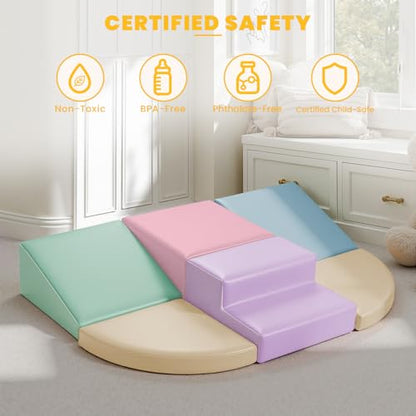 Hoohtoot Foam Climbing Blocks for Kids: 6-Piece Soft PU Leather Set - Indoor Climbing and Crawling Toys Play Gym - Kids Learning Play Structure for Preschool - style: Yellow/Pink