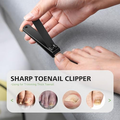Heavy Duty Straight Blade Nail Clippers for Thick Toenails, Professional Stainless Steel Fingernail Toenail Clippers Trimmers - Thick Wide Jaw Toe Nail Clippings for Seniors, Men & Women (Black) - color: Black