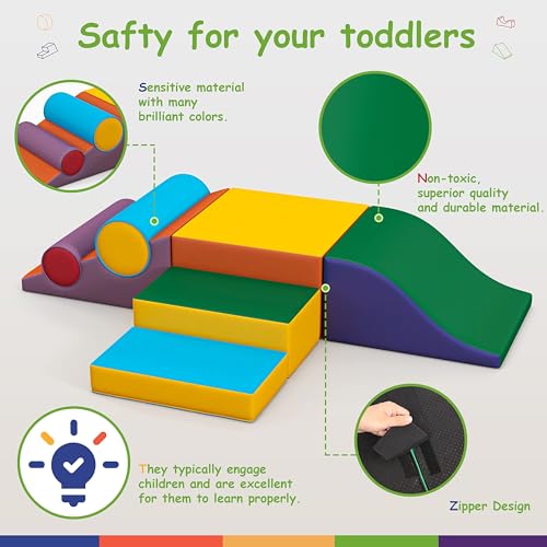 Betterhood Climbing Blocks - Kids Soft Foam Activity Playset - Toddler Soft Couch Climber Gymnastics Equipment for Crawling and Sliding at Home, Preschool - style: Yellow and Green