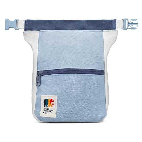Oso Supply Co - Kulshan Bouldering Bucket, Large Size Chalk Bag for Rock Climbing, Chalk Pot with Magnetic Roll Down Closure, Brush Loop, Zippered Pockets for Climbers - color: Glacier Blue
