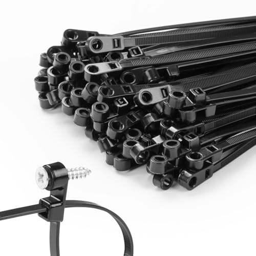 200 PCS 12 inch Black Zip Ties with Screw Hole 75lbs Mountable head Cable Ties Straps Multipurpose Heavy Duty Nylon Cable Zip Ties with Screw Mounting Hole - color: Black, size: 12 Inch (200PCS)