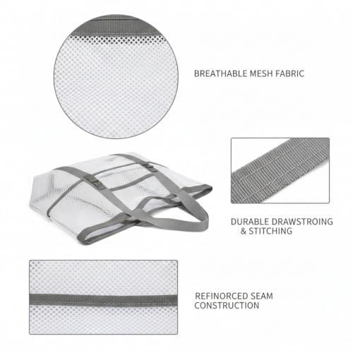 Mesh Drawstring Gym Bag, Breathable Nylon Storage for Wet Gear and Sports Equipment, 17 x 15 Inch (1 PC) - color: White