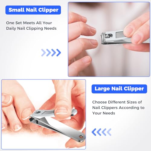 DRMODE Finger Nail Clippers Adult, 2 Pack Large & Small Nail Clippers Set for Men Wome Fingernail Toenail, Stainless Steel Sharp Toenail Clippers Travel Nail Cutter Timmer with Case | Large Small Fingernail Toenail Clipper, Stainless Steel Sharp Toenail C