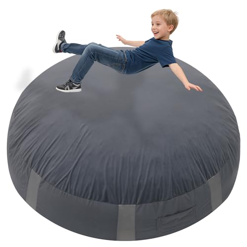FINCOME Crash Sensory Pad for Kids Autistic Kids Landing Zone Sensory Tool | 2-Layer Foam for Autism, Easy-Clean Velvet Cover, Multi-Use/SIZE, Indoor & Outdoors Use Kids Jumping Pillow, Anxiety Relief - color: Gray/Round, size: 4x4 Feet