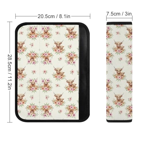 Universal Fit Seat Belt Shoulder Pad for Adult Use, Most Cars, 2 Pack Highland Cow Boho Floral Harness Pads Strap Pressure Relief - color: Pattern 1091