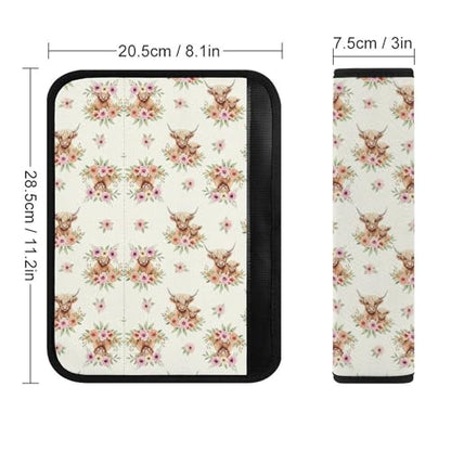 Universal Fit Seat Belt Shoulder Pad for Adult Use, Most Cars, 2 Pack Highland Cow Boho Floral Harness Pads Strap Pressure Relief - color: Pattern 1091